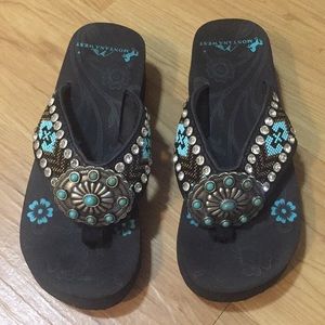 Aztec Hand Beaded Wedge Flip Flop Montana West